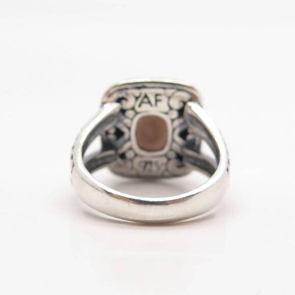 925 Sterling Silver Vintage Real Smoky Quartz Dots Ring Size 7.25 - Picture 5 of 7